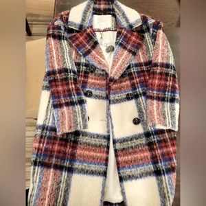 Girl’s Burberry White with Red Plaid Wool Coat Children’s Size 10Y